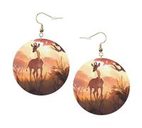African savannah giraffe calf Print Round Leather Earrings for Women, Lightweight Dangle Drop Hoop Jewelry Set Gold,Birthday Party Gift