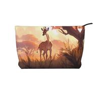 African savannah giraffe calf Women's corduroy cosmetic bag, portable zipper hand-held wallet, suitable for travel and daily storage of cosmetics,