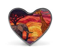 African Savannah Giraffe Elephant Badge Pin Brooch Heart Shape Button Aluminum Decor for Backpacks Hats