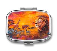 African Savannah Giraffes Lions Travel Pill Organizer with Mirror