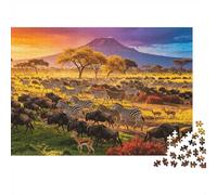 African Savannah Jigsaw Puzzles 1000 Pieces Recycled Wild Animal Herd Senior Puzzles Party Game Props Great Gift Idea for Family And Friends Birthdays 38x26cm/1000pcs