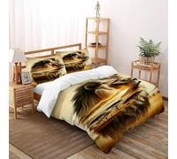 African Savannah Lion Bedding Set 3D Design Wild Animals Duvet Cover Set Chic Breathable Comforter Cover for Boys&Girls with Pillowcase Double(200x200cm)