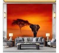African Savannah Photo Wallpaper Sunset Animal Elephant Large TV Background, Wall Art 3D Murals 500 x 280 cm Wall Sticker Bedroom Living Room Hallway Sofa Backdrop Decor