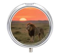 African Savannah Pill Case Lion on African Savannah Pill Case Round 3 Compartment Box Portable Decorative Medicine Organizer for Pocket or Wallet Organizer