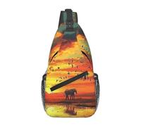 African Savannah Sunset Elephant Giraffe Crossbody Shoulder Bag Travel Chest Pack Sling Backpack For Men Hiking Daypack