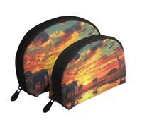 African Savannah Sunset Elephant Giraffe Printed Makeup Bags 2-Piece Portable Shell Travel Toiletry Bag