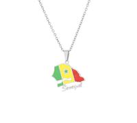 African Sénégal Map Flag Pendant Necklace For Men Women Senegal Maps Jewellery Gift Senegalese Patriotic Accessory (Silver Colour,60cm Chain)