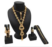 African Sets Female Ethiopian Gold Jewelry Necklace Bracelets Earring Sets Dubai Jewelry Long Earrings Wedding Collection Set