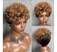 African Short Curly Wig,6 Inch Short Curly Gradient Color Elf Wig, Human Hair Wig Glueless Wig,with Bangs,Suitable for ladies to wear at daily parties