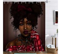 African Shower Curtains for Bathroom Black Girl Shower Curtain 60 x 72 Inch Black Woman Shower Curtain African American Shower Curtains Queen Red and Black Diamond Waterproof Polyester Fabric 12 Hooks