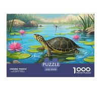 African Sideneck Turtle Jigsaw Puzzles 1000 Pieces Challenge Game for Adults,Spring Lotus Pond Impossible Jigsaw Puzzle 1000 Piece Educational Game Home Decoration 70x50cm/1000pcs