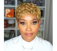 African Small Curly Wig,Women's Short Hair Hand-Wrapped Chemical Fiber Wig Head Cover Pixie Wig,Curly Wigs for Women,Natural Comfort and Breathability A (A)