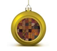 African Style Patchwork Christmas Tree Ornaments 1.6 Inch Shatterproof Pc Plastic Balls with Lanyard Baubles Hanging Christmas Ball Ornaments for Xmas Tree Holiday Party Wedding Home Decorations-golde
