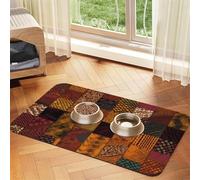 African Style Patchwork Dog Food Mats for Floors, 12x18 Inch Non-Slip Super Absorbent Pet Food Mat, Dishwasher Dog Mat for Food and Water, Cute Rubber Quick Dry Pet Feeding Mat for Dogs Puppy Cats
