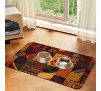 African Style Patchwork Dog Food Mats for Floors, 16x24 Inch Non-Slip Super Absorbent Pet Food Mat, Dishwasher Dog Mat for Food and Water, Cute Rubber Quick Dry Pet Feeding Mat for Dogs Puppy Cats