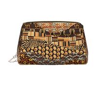 African Style Patchwork Leather Toiletry Organizer Bag, Travel-Friendly Makeup Pouch for Women