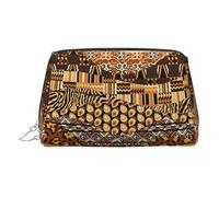 African Style Patchwork Leather Toiletry Organizer Bag, Travel-Friendly Makeup Pouch for Women