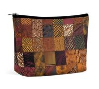 African Style Patchwork Makeup Bag PU Leather Waterproof Travel Cosmetic Bag for Women Girl Wide-Open Zippered Pouch Portable Toiletry Bags Organizer Case Travel Essentials Toiletries Accessories