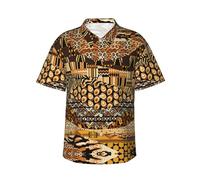 African Style Patchwork Men's Hawaiian Shirts Regular-Fit Short-Sleeve Print Shirt Black