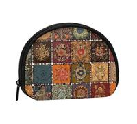 (African Style Patchwork) Mini Shell Pouch Compact Storage Bag Portable Cosmetic Bag Small Coin Purse With Zipper For Women, Black, One Size, Stylish