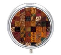 African Style Patchwork Pill Box 3 Compartment Travel Pill Organizer 3 Times A Day Cute Mini Pill Case for Purse & Pocket Portable Metal Medicine Box with Mirror Round Daily Medicine Vitamin Container