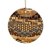African Style Patchwork Print Ceramic Tree Ornaments - Festive Home Decor Hanging Art with Gold String
