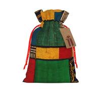 African Style Patchwork Print Christmas Burlap Gift Bag With Drawstring, Present Small Favor Pouch For Birthday Parties-S Size