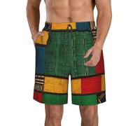 African Style Patchwork Print Men's Beach Shorts Swimming Trunks Stretch Summer Vacation Pool Surf Activities White