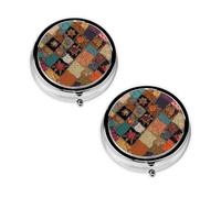 African Style Patchwork Print Pill Box 3 Compartment Medicine Pill Case,Portable for Pocket Or Purse Pill Organizer Decorative Metal Medicine Vitamin Organizer Unique Gift