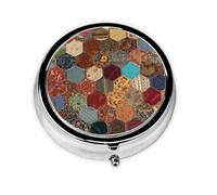 African Style Patchwork Print Pill Box, Round Pill Organizer, 3 Compartment Small Pill Case for Purse & Pocket, Portable Medicine Box, Travel Pill Case