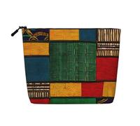 African Style Patchwork Print Toiletry Pouch for Women Single-layer Makeup Bag Travel Essentials Cosmetic Zippered, Black, One Size