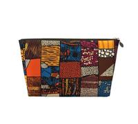 African Style Patchwork Prints PVC Leather Travel Toiletry Bag with Gold Zippers, Waterproof Cosmetic Organiser for Makeup, Toiletries & Essentials