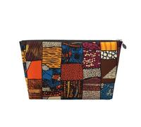 African Style Patchwork Prints PVC Leather Travel Toiletry Bag with Silver Zippers, Waterproof Cosmetic Organiser for Makeup, Toiletries & Essentials