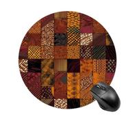 African Style Patchwork Round Mouse Pad, Non-Slip Rubber Base Waterproof Washable, Computer Mouse Mat for Office Gaming Studying, Premium-Textured Durable Portable Circle Mousepad for Desktop PC Noteb