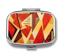 African Style Prints Pill Box 2 Compartment, Portable Pill Case with Mirror for Pocket Purse Travel, Mini Metal Medicine Organizer for Vitamins Fish Oil