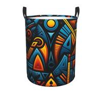 African style textile pattern Laundry Hamper with Handle Waterproof Collapsible Laundry Basket Circular Dirty Clothes Hamper Lightweight Storage Basket for Bathroom Bedroom Car Medium
