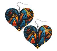 African style textile pattern Leather Earrings for Women Heart Earring Lightweight Dangle Earrings Jewelry Gifts