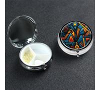 African Style Textile Pattern Pill Case Portable Metal Pill Box 3 Compartment Pill Organizer Cute Travel Pill Container Vitamin Organizer for Purse Pocket Travel Gift