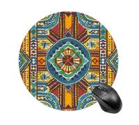 African Style Textile Pattern Round Mouse Pad Cute Small Computer Mouse Mat Non-Slip Rubber Base Gaming Mousepad for Wireless Mouse, Gaming, Office, Laptop, Women, Men
