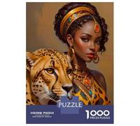 African Style Woman 1000 Piece Jigsaw Puzzle Paper Adult Night Leopard Jigsaw Puzzle for Adults Focus Stress Relief Gift 38x26cm/1000pcs