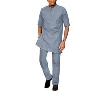 African Suit for Men Short Sleeve Shirt Pants 2 Piece Set Outfits Dashiki Nigerian Wedding Clothing, Dark Grey, XXL