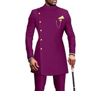 African Suits for Men, Blazer and Pants Single Breasted 2 Piece Dashiki Set, Ankara Wedding Outfit, Purple, Medium, Purple, M