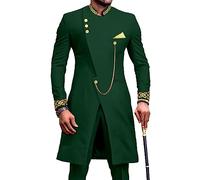 African Suits for Men Dashiki Embroidery Jackets and Trousers 2 Piece Set Slim Fit Formal Outfits Wedding, Green, XXL