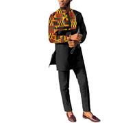 African Suits for Men Patchwork 2 Piece Set Fashion Outfit Nigerian Dashiki Wedding Clothing Attire Tracksuits, Black-v041, M