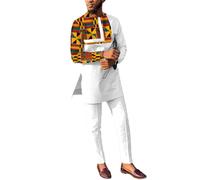African Suits for Men Patchwork 2 Piece Set Fashion Outfit Nigerian Dashiki Wedding Clothing Attire Tracksuits, White-v041, XXL