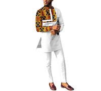 African Suits for Men Patchwork 2 Piece Set Fashion Outfit Nigerian Dashiki Wedding Clothing Attire Tracksuits, White-v014, X-Large