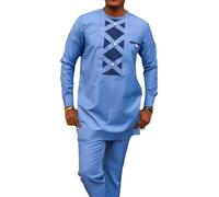 African Suits For Men Shirts And Pants 2 Piece Set Traditional Outfits Dashiki Formal Suit Indian Ethnic Dress Set (Color : 1, Size : XXL)