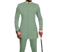 African Suits for Men Slim Fit Formal Blazer Pants 2 Piece Set Designed Wedding Dashiki Outfits, Light Green, XXL