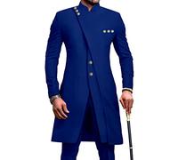 African Suits for Men Slim Fit Single Breasted Blazer and Trousers Pants Set Business Dress Suit Party Wedding Evening, Blue, M