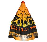 African-Sunset-Elephants Adult Witch Hooded Cape, Halloween Costume Hooded Cloak
